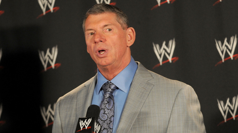 Vince McMahon talks to a WWE reporter