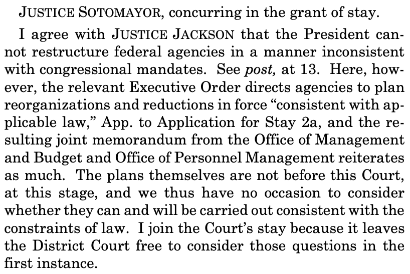 Justice Sotomayor, Competitor for the award of Stays. I agree with Justice Jackson that the president cannot restructure federal agencies in a way that is incompatible with the congregation offices. See Post, Kl. 13. Here, however, the relevant executive orders directly consists of direct agencies for planning reorganizations and reductions in effect