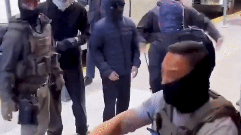 GIF shows protests in physical quarrels with ice agents