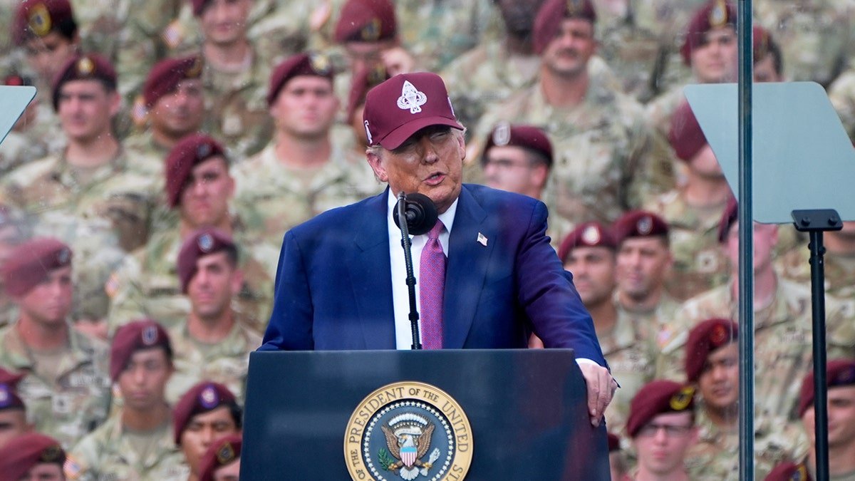 President Donald Trump speaks in Fort Bragg